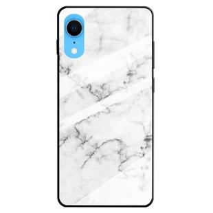 For iPhone XR Marble Pattern Glass Protective Case(White)