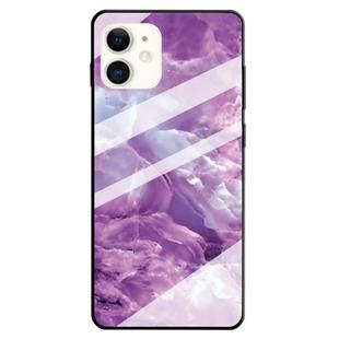 For iPhone 11 Marble Pattern Glass Protective Case(Purple)