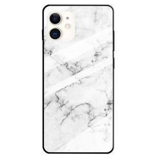 For iPhone 11 Marble Pattern Glass Protective Case(White)