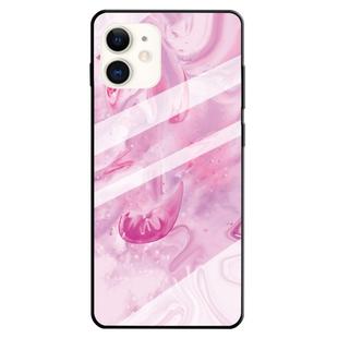 For iPhone 11 Marble Pattern Glass Protective Case(Rose Red)