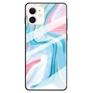 For iPhone 11 Marble Pattern Glass Protective Case(Blue)