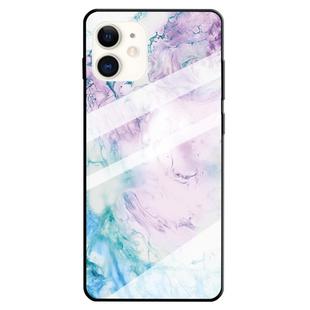 For iPhone 11 Marble Pattern Glass Protective Case(Ink Pink)