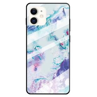 For iPhone 11 Marble Pattern Glass Protective Case(Ink Purple)