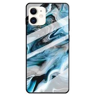 For iPhone 11 Marble Pattern Glass Protective Case(Ink Blue)