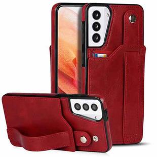 For Samsung Galaxy S21 5G Crazy Horse Texture Shockproof TPU + PU Leather Case with Card Slot & Wrist Strap Holder(Red)