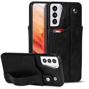 For Samsung Galaxy S21+ 5G Crazy Horse Texture Shockproof TPU + PU Leather Case with Card Slot & Wrist Strap Holder(Black)