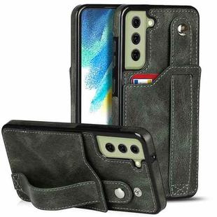 For Samsung Galaxy S21 FE Crazy Horse Texture Shockproof TPU + PU Leather Case with Card Slot & Wrist Strap Holder(Emerald Green)