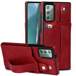 For Samsung Galaxy Note20 Crazy Horse Texture Shockproof TPU + PU Leather Case with Card Slot & Wrist Strap Holder(Red)