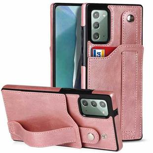 For Samsung Galaxy Note20 Crazy Horse Texture Shockproof TPU + PU Leather Case with Card Slot & Wrist Strap Holder(Rose Gold)