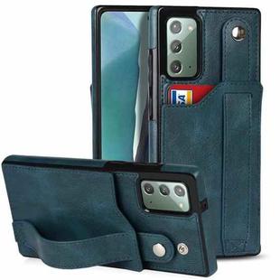 For Samsung Galaxy Note20 Crazy Horse Texture Shockproof TPU + PU Leather Case with Card Slot & Wrist Strap Holder(Sapphire Blue)
