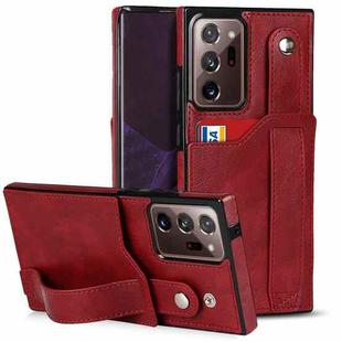 For Samsung Galaxy Note20 Ultra Crazy Horse Texture Shockproof TPU + PU Leather Case with Card Slot & Wrist Strap Holder(Red)