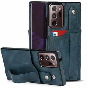 For Samsung Galaxy Note20 Ultra Crazy Horse Texture Shockproof TPU + PU Leather Case with Card Slot & Wrist Strap Holder(Sapphire Blue)