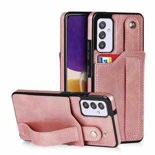 For Samsung Galaxy A82 5G Crazy Horse Texture Shockproof TPU + PU Leather Case with Card Slot & Wrist Strap Holder(Rose Gold)