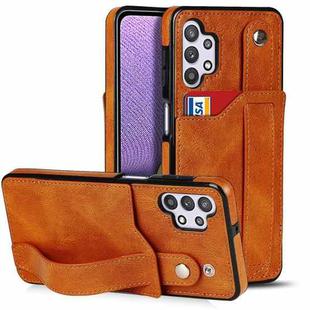 For Samsung Galaxy A32 5G Crazy Horse Texture Shockproof TPU + PU Leather Case with Card Slot & Wrist Strap Holder(Yellow)