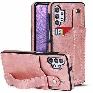 For Samsung Galaxy A32 5G Crazy Horse Texture Shockproof TPU + PU Leather Case with Card Slot & Wrist Strap Holder(Rose Gold)