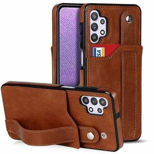 For Samsung Galaxy A32 5G Crazy Horse Texture Shockproof TPU + PU Leather Case with Card Slot & Wrist Strap Holder(Brown)