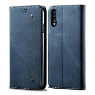 For Galaxy A70 Denim Texture Casual Style Horizontal Flip Leather Case with Holder & Card Slots & Wallet(Blue)
