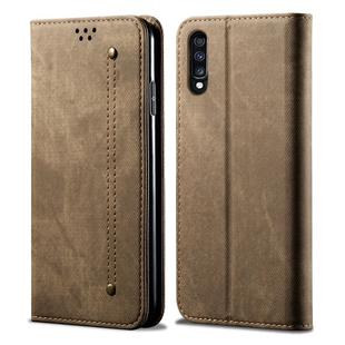 For Galaxy A70 Denim Texture Casual Style Horizontal Flip Leather Case with Holder & Card Slots & Wallet(Khaki)