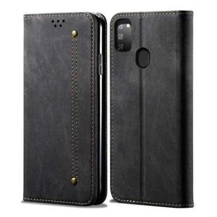 For Galaxy M30s Denim Texture Casual Style Horizontal Flip Leather Case with Holder & Card Slots & Wallet(Black)