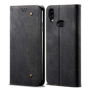 For Galaxy A10s Denim Texture Casual Style Horizontal Flip Leather Case with Holder & Card Slots & Wallet(Black)
