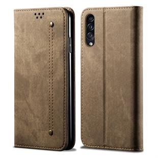 For Galaxy A50s / A50 / A30s Denim Texture Casual Style Horizontal Flip Leather Case with Holder & Card Slots & Wallet(Khaki)