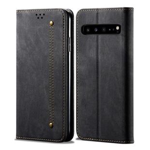 For Galaxy S10 5G Denim Texture Casual Style Horizontal Flip Leather Case with Holder & Card Slots & Wallet(Black)