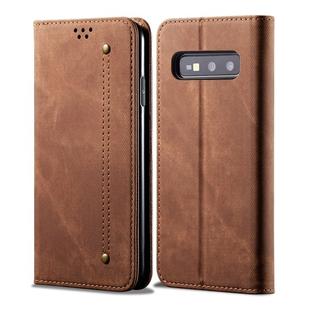 For Galaxy S10e Denim Texture Casual Style Horizontal Flip Leather Case with Holder & Card Slots & Wallet(Brown)