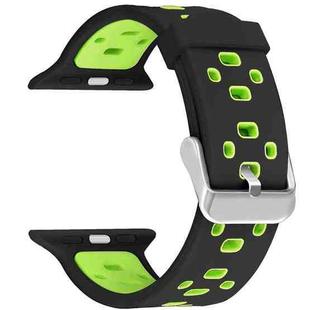 Square Hole Two-color Silicone Buckle Strap Watch Band For Apple Watch Series 9&8&7 41mm / SE 3&SE 2&6&SE&5&4 40mm / 3&2&1 38mm(Black + Green)