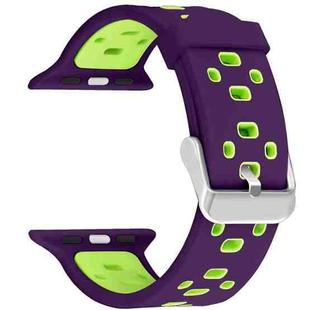 Square Hole Two-color Silicone Buckle Strap Watch Band For Apple Watch Series 9&8&7 41mm / SE 3&SE 2&6&SE&5&4 40mm / 3&2&1 38mm(Purple + Green)