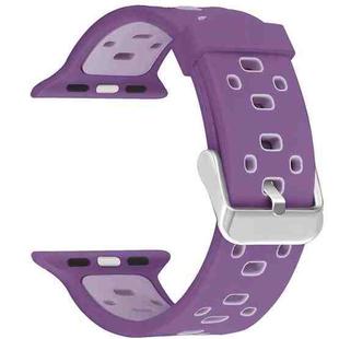 Square Hole Two-color Silicone Buckle Strap Watch Band For Apple Watch Series 9&8&7 41mm / SE 3&SE 2&6&SE&5&4 40mm / 3&2&1 38mm(Dark Purple + Light Purple)