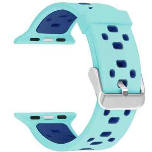 Square Hole Two-color Silicone Buckle Strap Watch Band For Apple Watch Series 9&8&7 41mm / SE 3&SE 2&6&SE&5&4 40mm / 3&2&1 38mm(Teal Green + Blue)