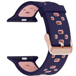 Square Hole Two-color Silicone Buckle Strap Watch Band For Apple Watch Series 9&8&7 41mm / SE 3&SE 2&6&SE&5&4 40mm / 3&2&1 38mm(Purple + Pink)