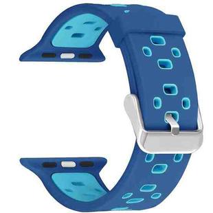 Square Hole Two-color Silicone Buckle Strap Watch Band For Apple Watch Ultra 49mm&Watch Ultra 2 49mm / Series 9&8&7 45mm / SE 3&SE 2&6&SE&5&4 44mm / 3&2&1 42mm(Dark Blue + Tea Green)