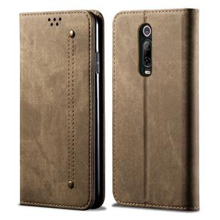 For Xiaomi Mi 9T / Redmi K20 Denim Texture Casual Style Horizontal Flip Leather Case with Holder & Card Slots & Wallet(Khaki)