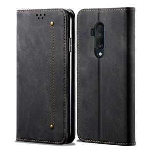 For OnePlus 7T Pro Denim Texture Casual Style Horizontal Flip Leather Case with Holder & Card Slots & Wallet(Black)
