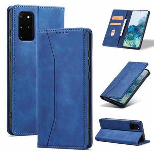 For Samsung Galaxy S20 5G Skin-feel Calfskin Texture Magnetic Dual-Fold Horizontal Flip Leather Case with Holder & Card Slots & Wallet(Blue)