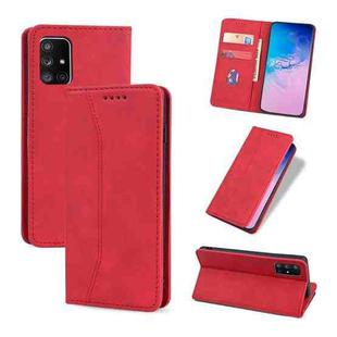 For Samsung Galaxy A71 5G Skin-feel Calfskin Texture Magnetic Dual-Fold Horizontal Flip Leather Case with Holder & Card Slots & Wallet(Red)