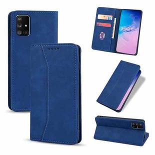 For Samsung Galaxy A71 5G Skin-feel Calfskin Texture Magnetic Dual-Fold Horizontal Flip Leather Case with Holder & Card Slots & Wallet(Blue)