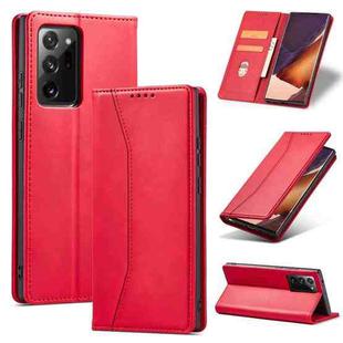 For Samsung Galaxy Note20 Skin-feel Calfskin Texture Magnetic Dual-Fold Horizontal Flip Leather Case with Holder & Card Slots & Wallet(Red)