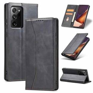 For Samsung Galaxy Note20 Ultra Skin-feel Calfskin Texture Magnetic Dual-Fold Horizontal Flip Leather Case with Holder & Card Slots & Wallet(Black)