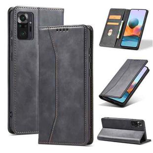 For Xiaomi Redmi Note 10 4G Skin-feel Calfskin Texture Magnetic Dual-Fold Horizontal Flip Leather Case with Holder & Card Slots & Wallet(Black)