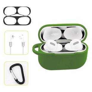 For AirPods Pro Silicone Wireless Earphone Protective Case Storage Box with Hook & Anti-drop Rope(Green+Black Inner Sticker)