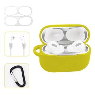 For AirPods Pro Silicone Wireless Earphone Protective Case Storage Box with Hook & Anti-drop Rope(Yellow+Silver Inner Sticker)