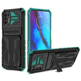 For Motorola Moto G Stylus 2021 Kickstand Armor Card Wallet Phone Case(Dark Green)