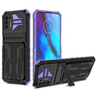 For Motorola Moto G Stylus 2021 Kickstand Armor Card Wallet Phone Case(Purple)