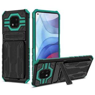 For Motorola Moto G Power 2021 Kickstand Armor Card Wallet Phone Case(Dark Green)