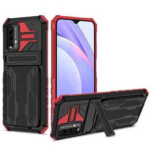 For Xiaomi Poco M3 / Redmi Note 9 4G Kickstand Armor Card Wallet Phone Case(Red)