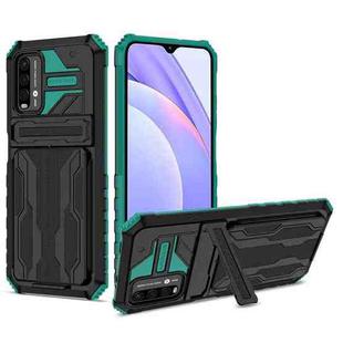 For Xiaomi Poco M3 / Redmi Note 9 4G Kickstand Armor Card Wallet Phone Case(Dark Green)