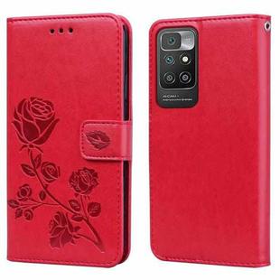 For Xiaomi Redmi 10 Rose Embossed Horizontal Flip PU Leather Case with Holder & Card Slots & Wallet(Red)