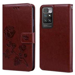 For Xiaomi Redmi 10 Rose Embossed Horizontal Flip PU Leather Case with Holder & Card Slots & Wallet(Brown)
